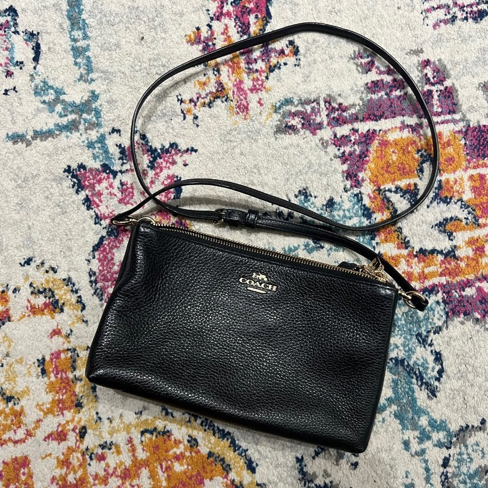 NWOT Coach Crossbody Bag, Black Leather With Gold Hardware